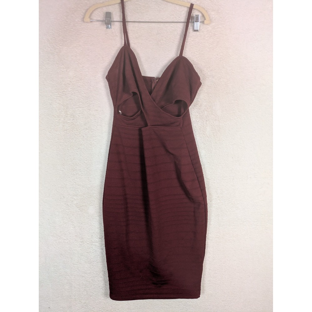 Fashion Nova Bodycon Dress Women's Large Burgundy Cutout Wrap Front